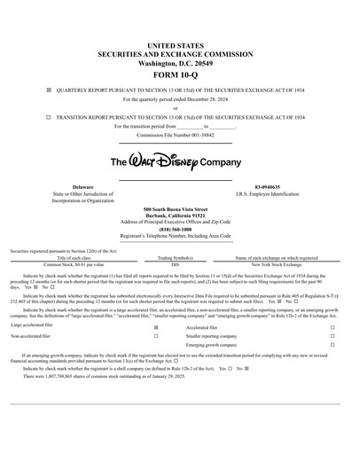 Thumbnail Walt Disney Quarterly Report 2025-q1