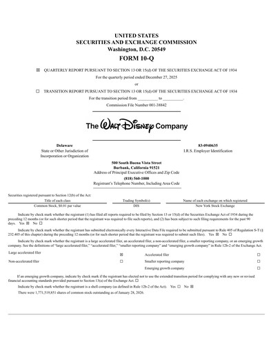 Thumbnail Walt Disney Quarterly Report 2026-q1