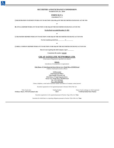 Miniature Gilat Satellite Networks Rapport annuel 2021