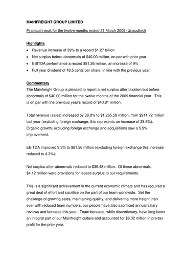 Thumbnail Mainfreight Financial Report fy2009