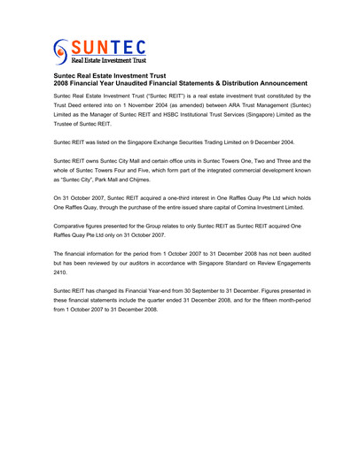 Thumbnail Suntec REIT
 Financial Statement 2008