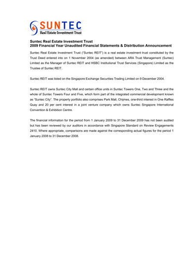 Thumbnail Suntec REIT
 Financial Statement 2009