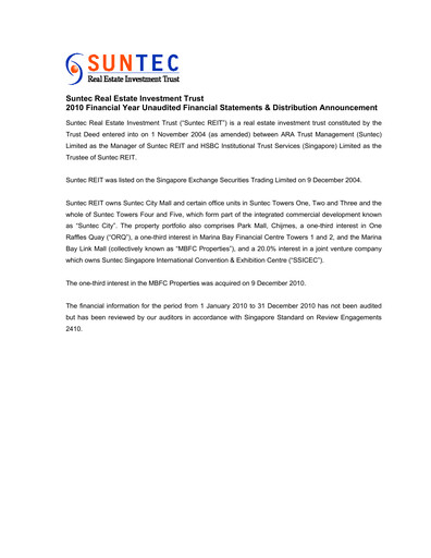 Thumbnail Suntec REIT
 Financial Statement 2010