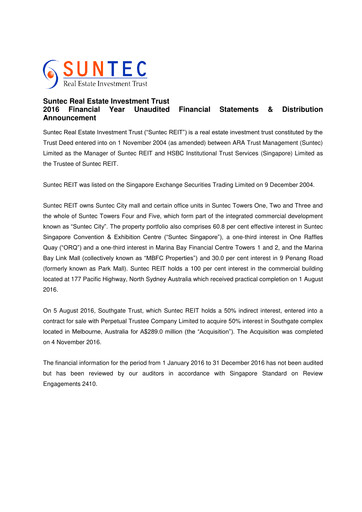 Thumbnail Suntec REIT
 Financial Statement 2016