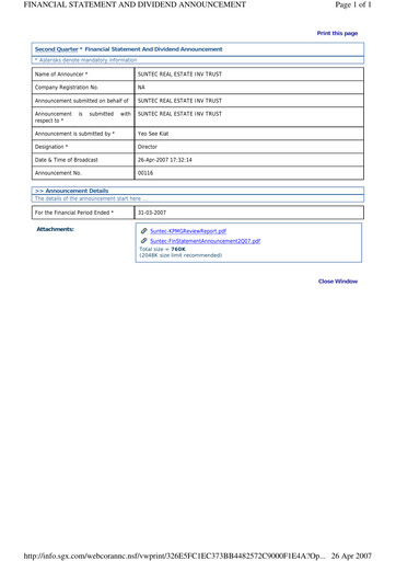 Thumbnail Suntec REIT
 Quarterly Report 2007-q2