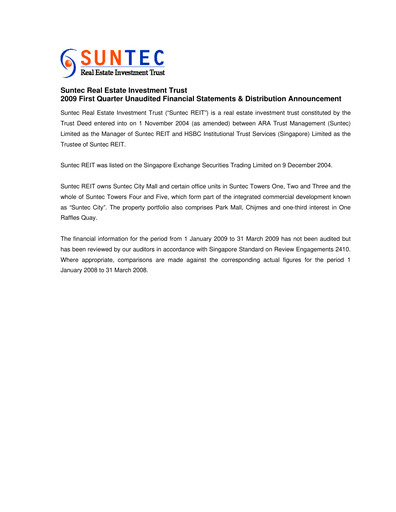Thumbnail Suntec REIT
 Quarterly Report 2009-q1