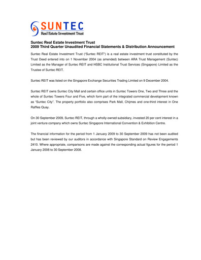 Thumbnail Suntec REIT
 Quarterly Report 2009-q3