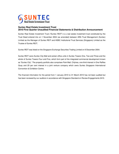 Thumbnail Suntec REIT
 Quarterly Report 2010-q1