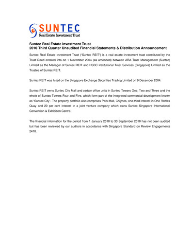 Thumbnail Suntec REIT
 Quarterly Report 2010-q3