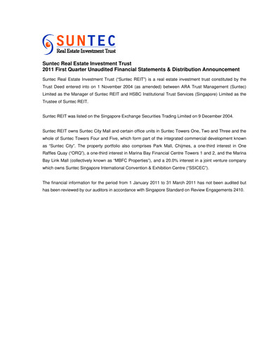 Thumbnail Suntec REIT
 Quarterly Report 2011-q1