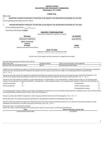 Thumbnail Gentex Quarterly Report 2023-q2