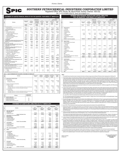 Thumbnail Southern Petrochemical Industries Corp Financial Statement 2013-2014