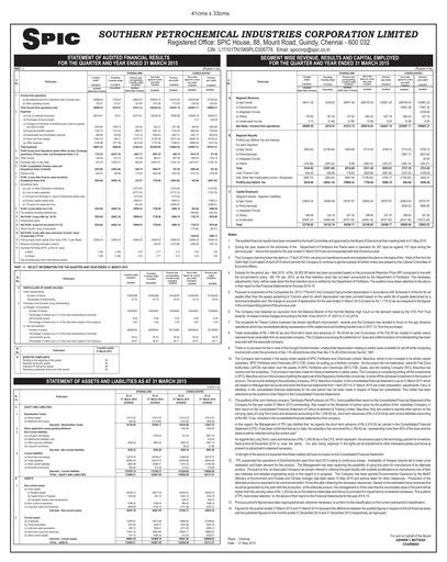 Thumbnail Southern Petrochemical Industries Corp Financial Statement 2014-2015