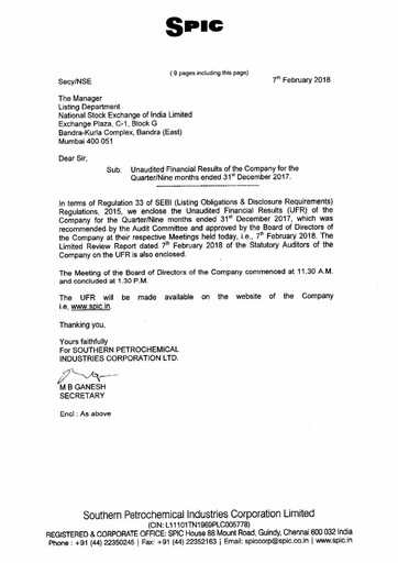 Thumbnail Southern Petrochemical Industries Corp Quarterly Report 2017-q3