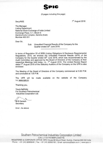 Thumbnail Southern Petrochemical Industries Corp Quarterly Report 2018-q1
