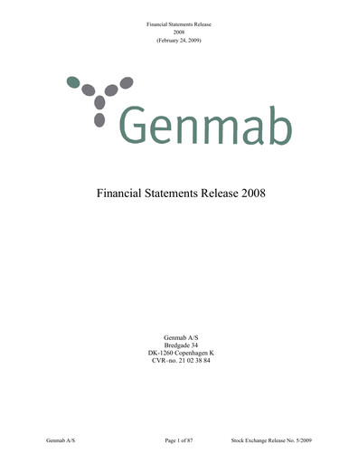 Thumbnail Genmab Financial Statement 2008