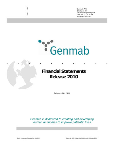 Thumbnail Genmab Financial Statement 2010