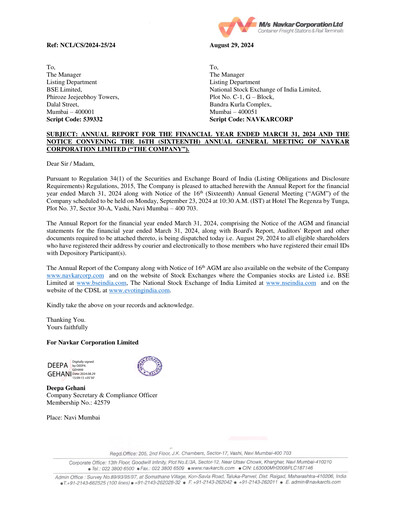 Thumbnail Navkar Corp
 Annual Report 2023-2024