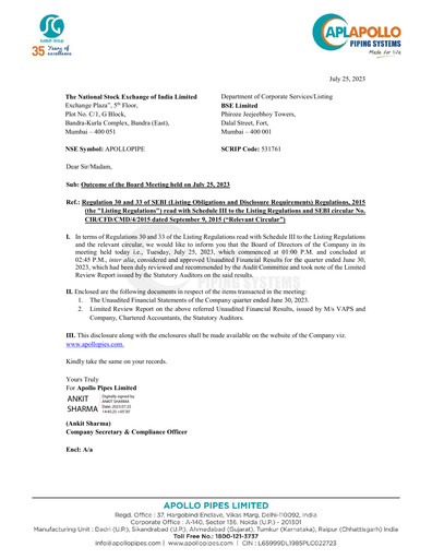 Thumbnail Apollo Pipes Quarterly Report 2023-q1