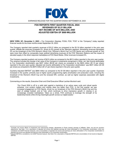 Thumbnail Fox Corporation Quarterly Report 2023-2024-q1