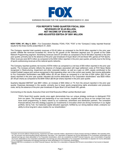 Thumbnail Fox Corporation Quarterly Report 2023-2024-q3