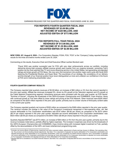 Thumbnail Fox Corporation Quarterly Report 2023-2024-q4