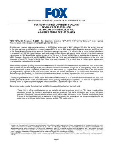 Thumbnail Fox Corporation Quarterly Report 2024-2025-q1