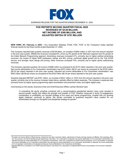 Thumbnail Fox Corporation Quarterly Report 2024-2025-q2