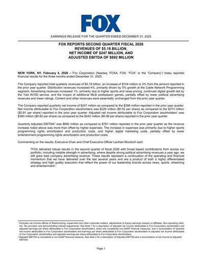 Thumbnail Fox Corporation Quarterly Report 2025-2026-q2