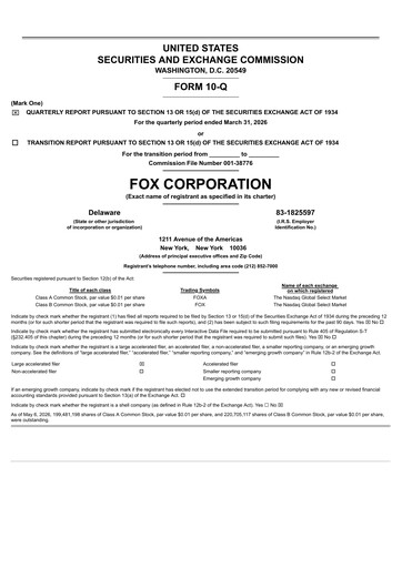 Thumbnail Fox Corporation Quarterly Report 2025-2026-q3