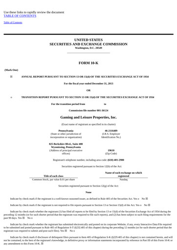Thumbnail Gaming and Leisure Properties
 Annual Report 2013