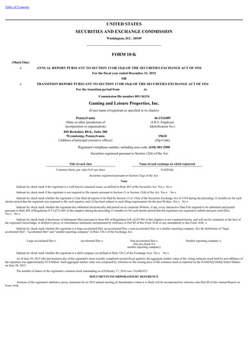 Thumbnail Gaming and Leisure Properties
 Annual Report 2015