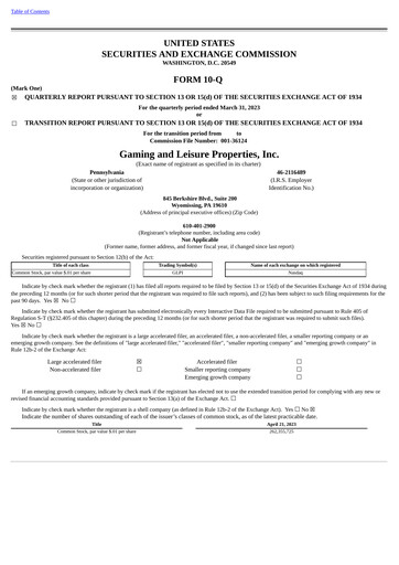 Thumbnail Gaming and Leisure Properties
 Quarterly Report 2023-q1