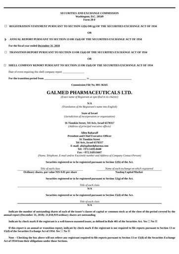Thumbnail Galmed Pharmaceuticals
 Annual Report 2018