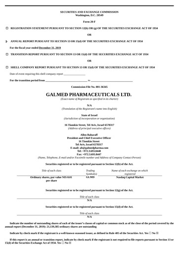 Thumbnail Galmed Pharmaceuticals
 Annual Report 2019