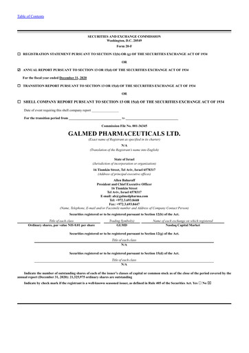 Thumbnail Galmed Pharmaceuticals
 Annual Report 2020