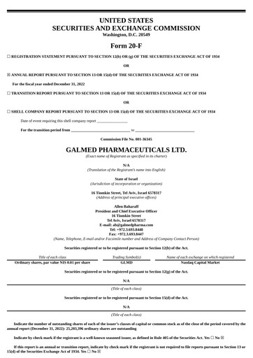 Thumbnail Galmed Pharmaceuticals
 Annual Report 2022