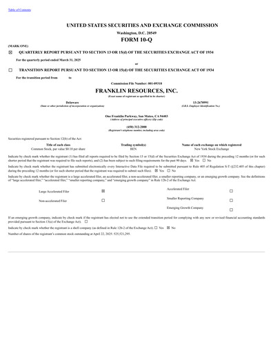 Thumbnail Franklin Resources Quarterly Report 2025-q2
