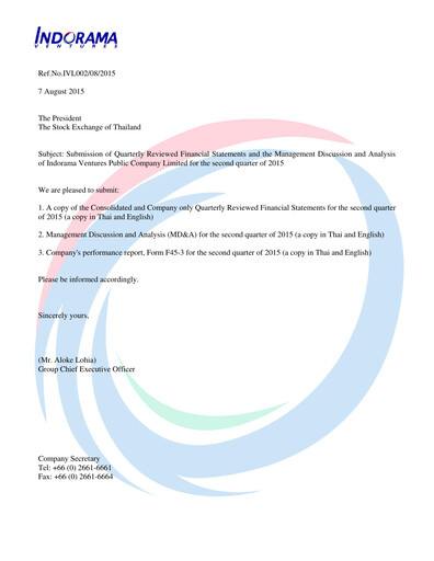 Thumbnail Indorama Ventures
 Quarterly Report 2015-q2