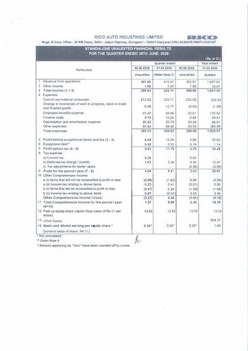 Thumbnail Rico Auto Industries Quarterly Report 2025-q1