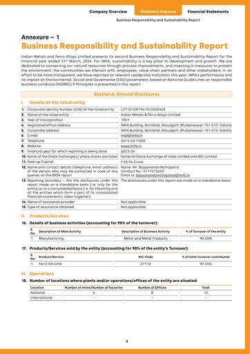 Miniature Indian Metals & Ferro Alloys Rapport ESG 2023-2024