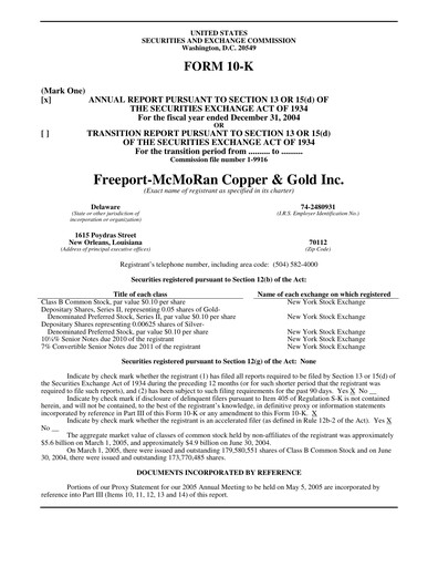 Thumbnail Freeport-McMoRan Financial Report 2004