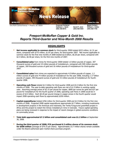 Vorschaubild Freeport-McMoRan Quartalsbericht 2008-q3