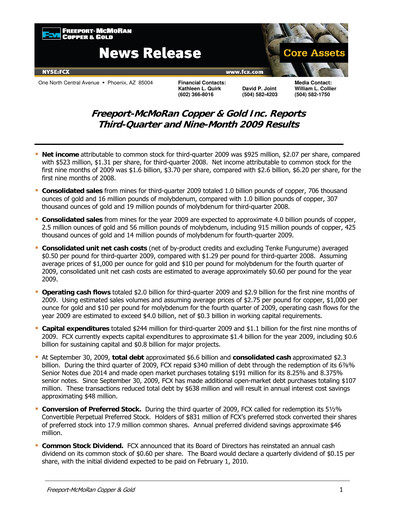 Vorschaubild Freeport-McMoRan Quartalsbericht 2009-q3