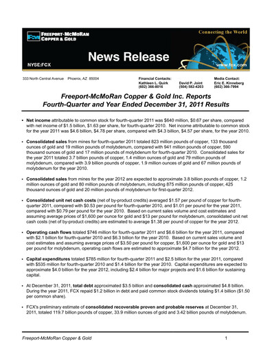 Vorschaubild Freeport-McMoRan Quartalsbericht 2011-q4