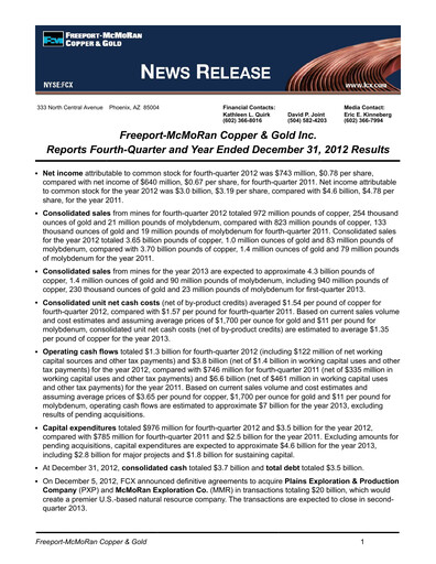 Vorschaubild Freeport-McMoRan Quartalsbericht 2012-q4