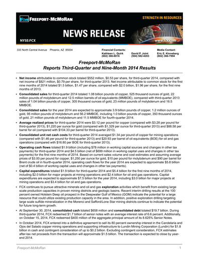 Vorschaubild Freeport-McMoRan Quartalsbericht 2014-q3