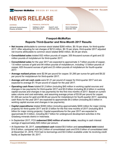Vorschaubild Freeport-McMoRan Quartalsbericht 2017-q3