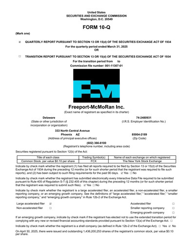 Thumbnail Freeport-McMoRan Quarterly Report 2025-q1