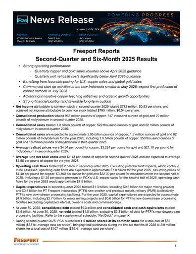 Thumbnail Freeport-McMoRan Quarterly Report 2025-q2